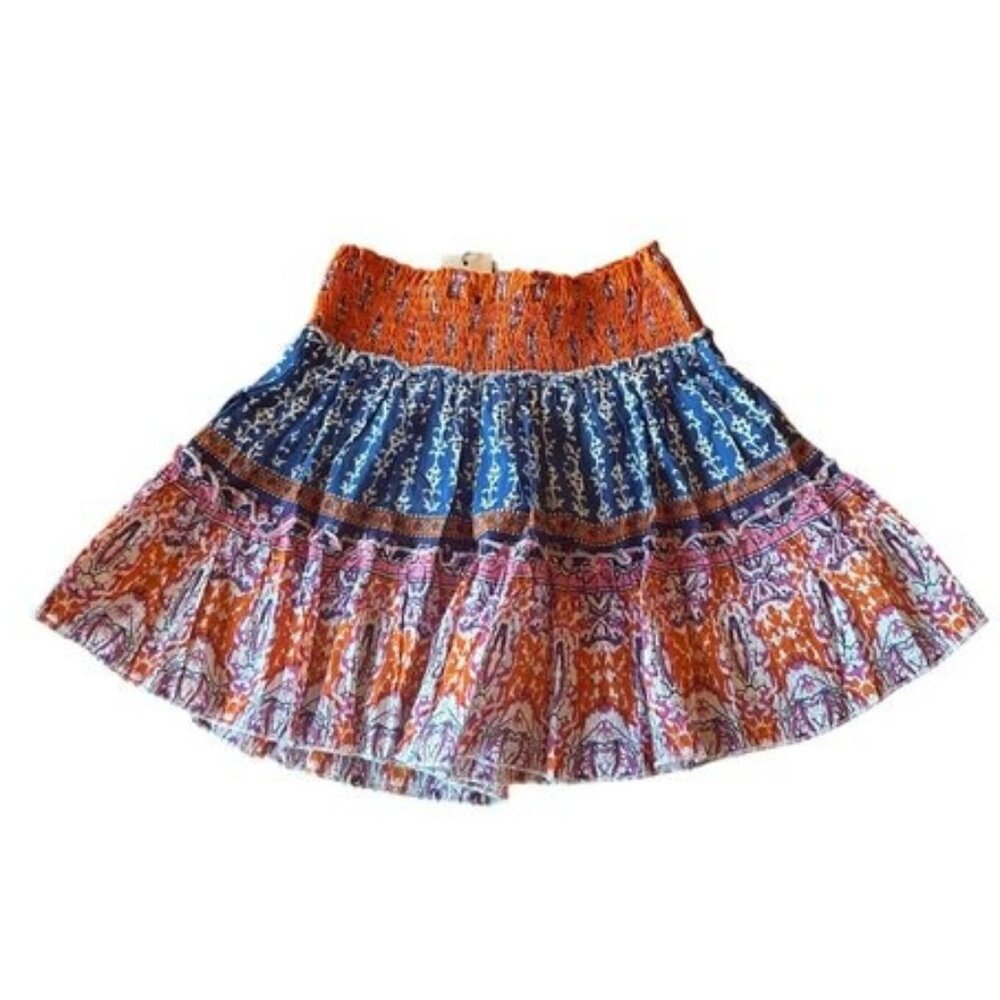 Raga Anthropologie Bohemian Multicolor Mini Skirt Smocked Waistband Size M
